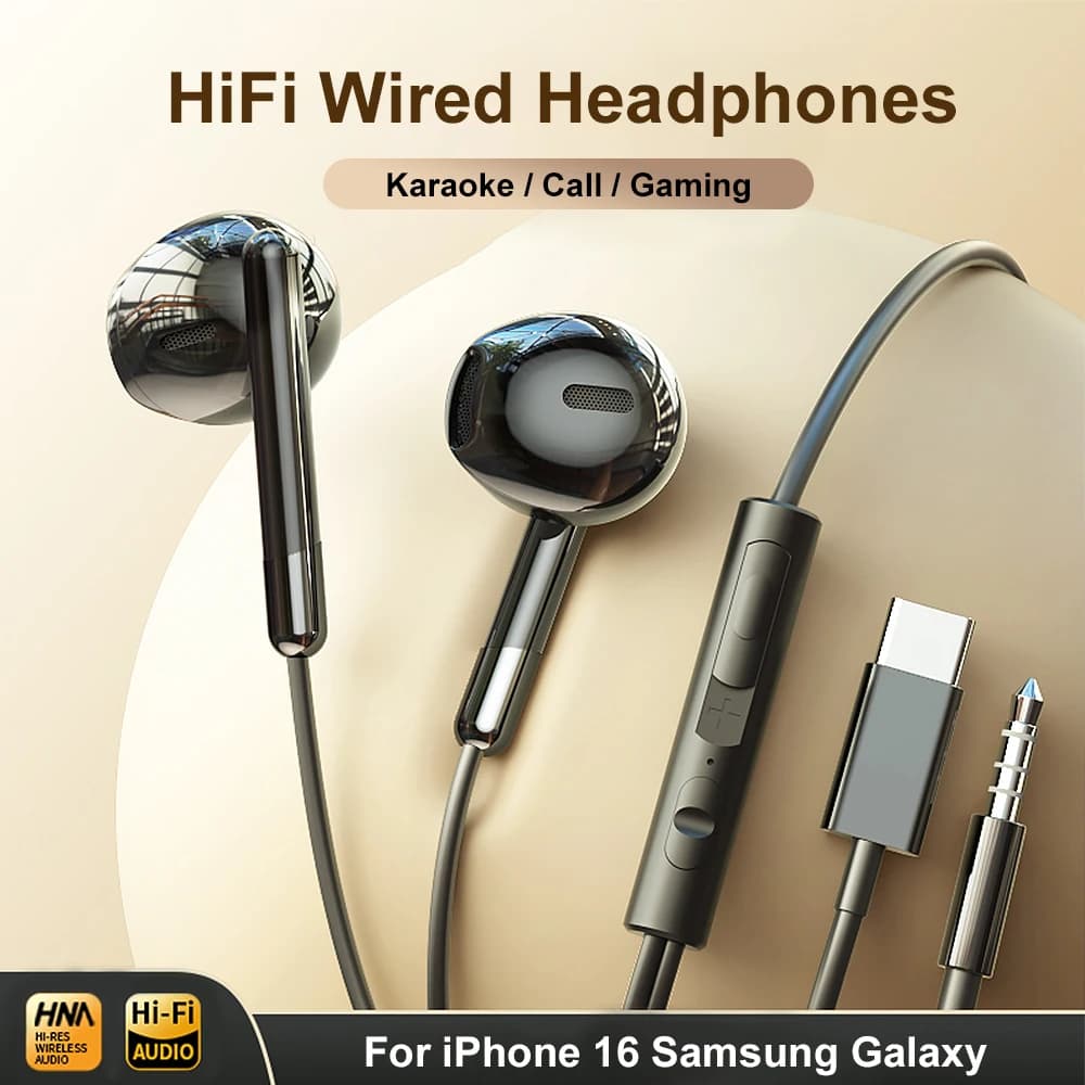 Cuffie cablate HiFi Surround Sound Type-C Cuffie musicali in-ear da 3,5 mm per Samsung Galaxy S25 S24 S23 S22 Ultra iPhone 16 15 Pro