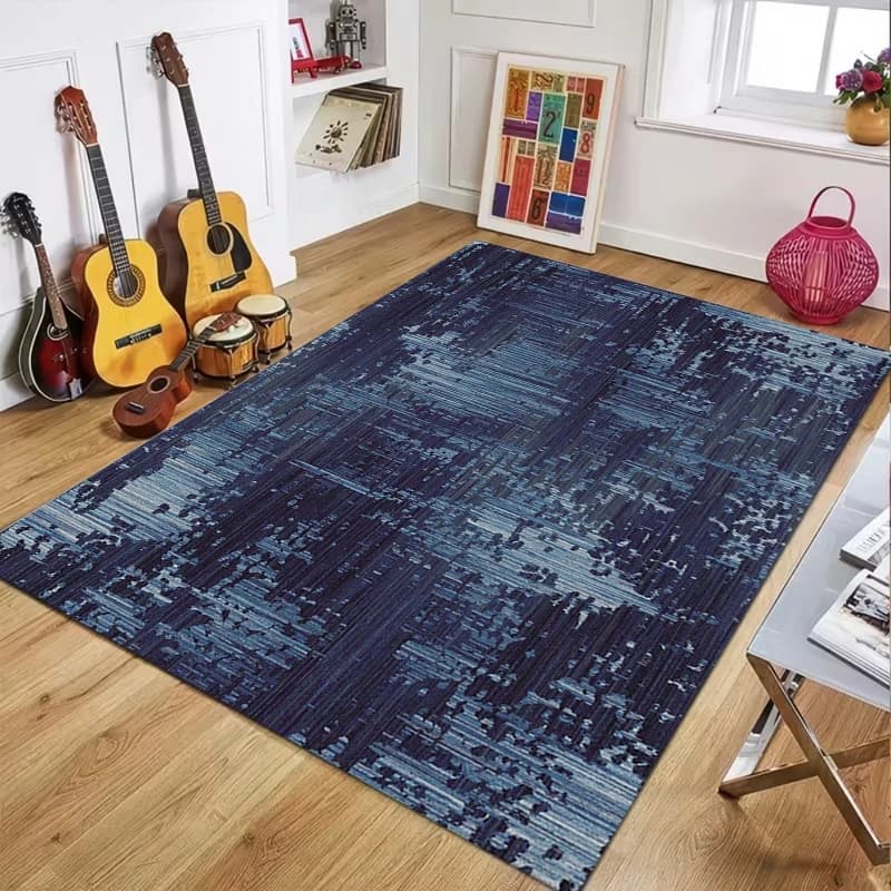 Modern Navy Blue Carpet with Geometric Print Anti-slip Washing Machine Living Room Absorbent Bedroom Kitchen Bathroom