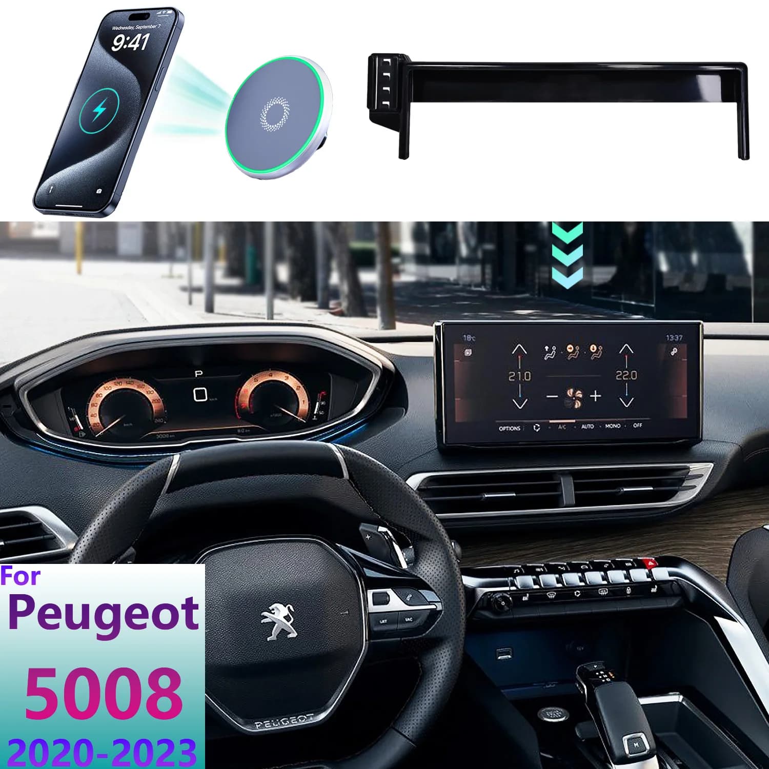Per Peugeot 5008 2020 2021 2022 2023 Supporto Del Telefono Auto MagSafe Magnetico di Ricarica Senza Fili Per Auto Supporto Del Telefono Mobile 10 "Base Dello Schermo