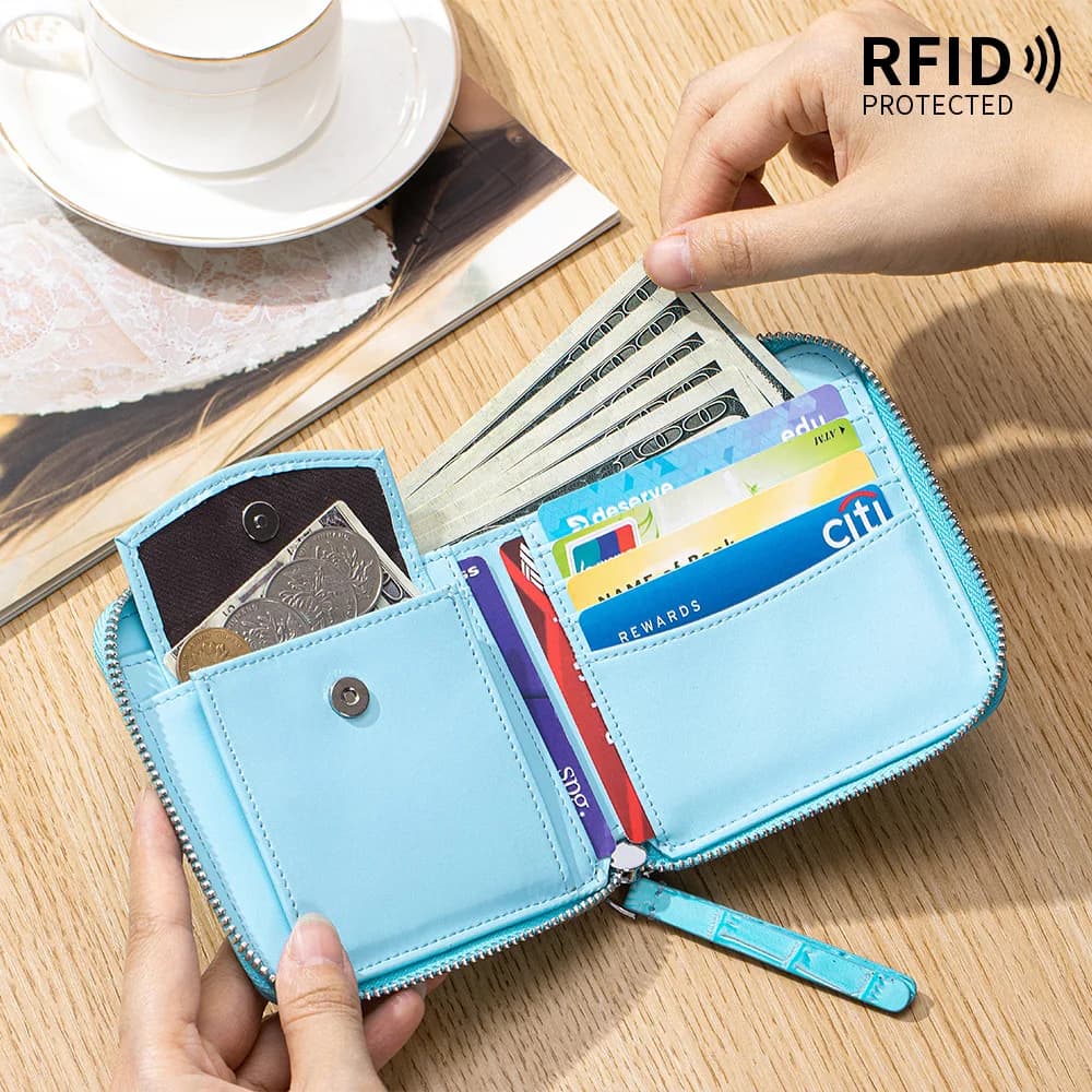 Portafoglio in Vera Pelle di Vacchetta, Portafogli Bifold con Stampa Coccodrillo, 10 Scomparti per Carte, Blocco RFID e Tasca Portamonete con Cerniera Sicura