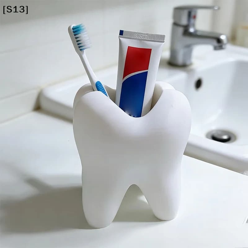 Tooth-Shaped Toothb Hold Organizer Pen Holder Plastic Makeup Brush Storage Rack Bathroom Accessories Tool Home Decoration[Q][Q]