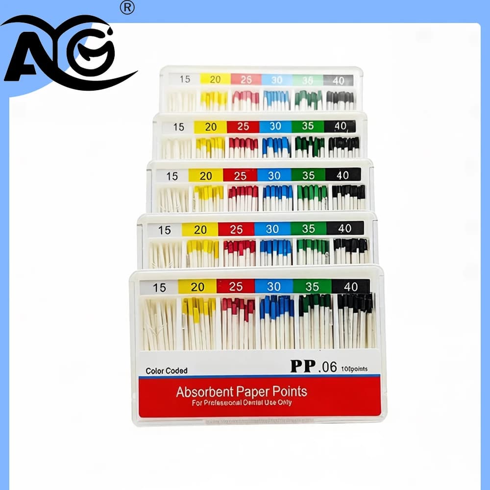 Punte di Carta Assorbente AG Dental, Punte di Carta Assorbente Umidità, Conicità 0.02 0.04 0.06 F1 F2 F3, Consumabili per Cliniche Dentali