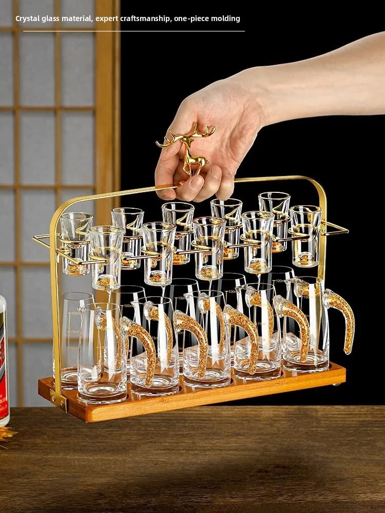 Chinese Style Gold Foil White Wine Cup Set High End Liquor Glasses Crystal Glass Short Stem Cup Royal Style Handmade Drinkware