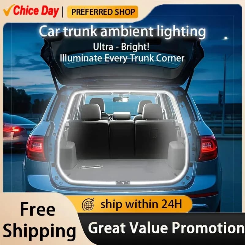 Striscia LED universale per illuminazione ambientale del bagagliaio dell'auto, diverse opzioni di colore, striscia luminosa multifunzionale per auto