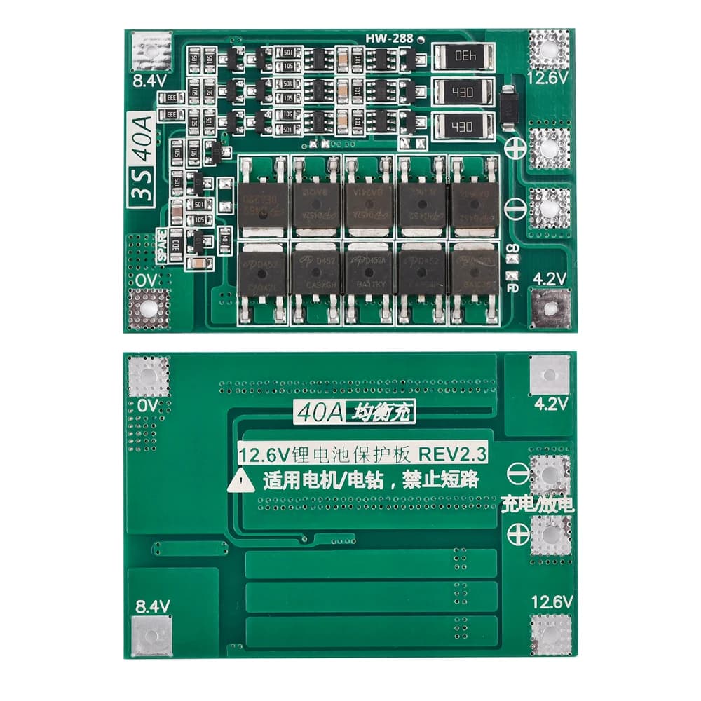 Scheda di Protezione per Batterie al Litio 3S 12V 40A Modulo PCB con Ricarica Bilanciata per Batterie 18650 26650 e Polimeriche