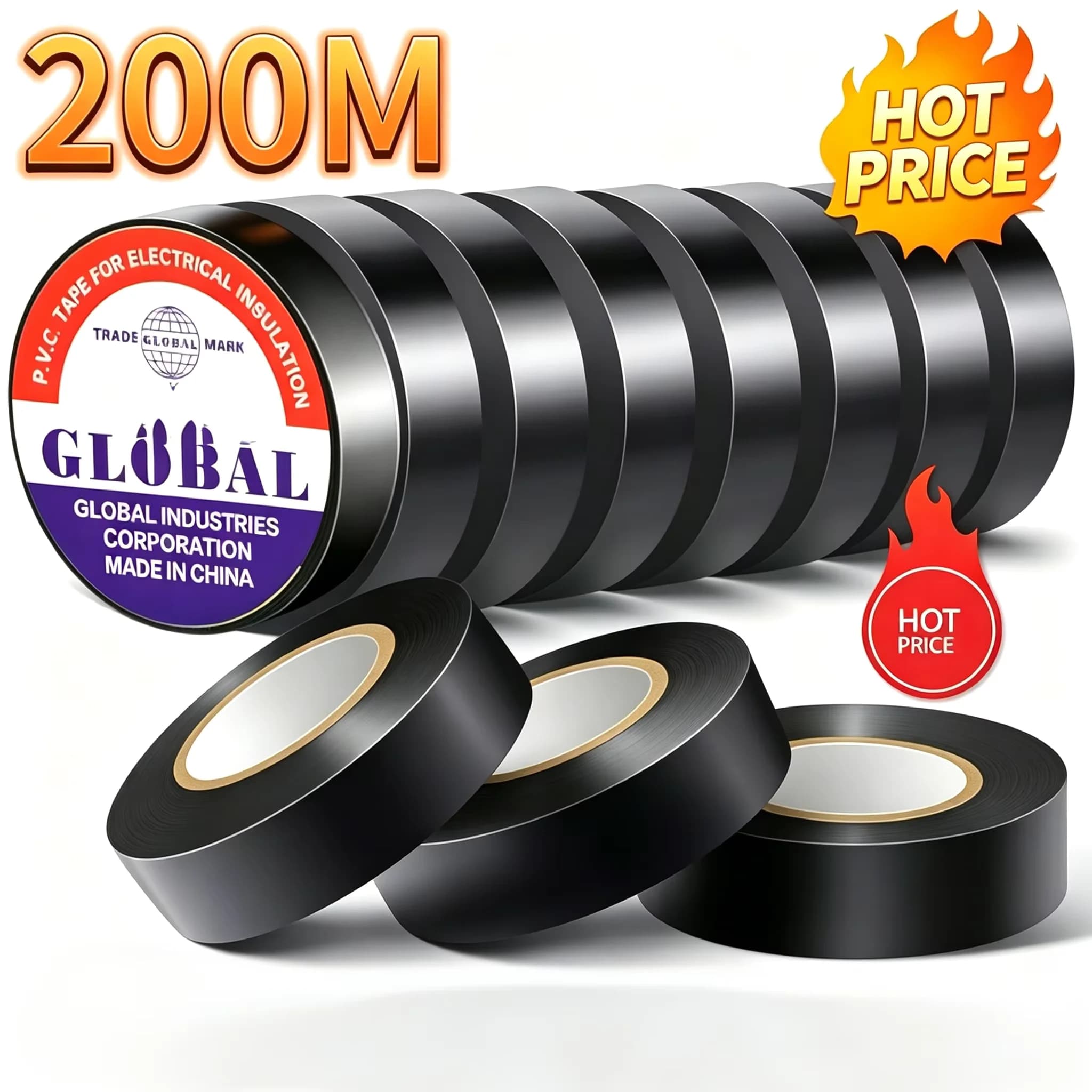 Black Flame Retardant Electric Tape High Temp Resistant Waterproof Strong Adhesive Wire Harness Tape For Industrial Home Wiring