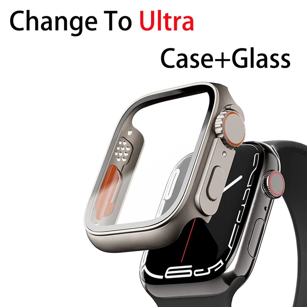 2-in-1 Case Cover For Apple Watch 44mm 40mm 45mm 41mm PC Screen Protector With Film Turning into Ultra iWatch series 8 7 6 5 se