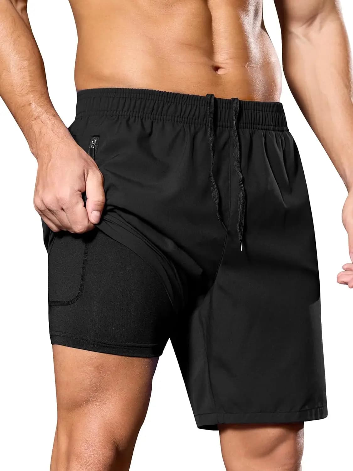 Pantaloncini da corsa 2 in 1 da uomo, 7', pantaloncini sportivi da palestra, ad asciugatura rapida, leggeri, con tasche