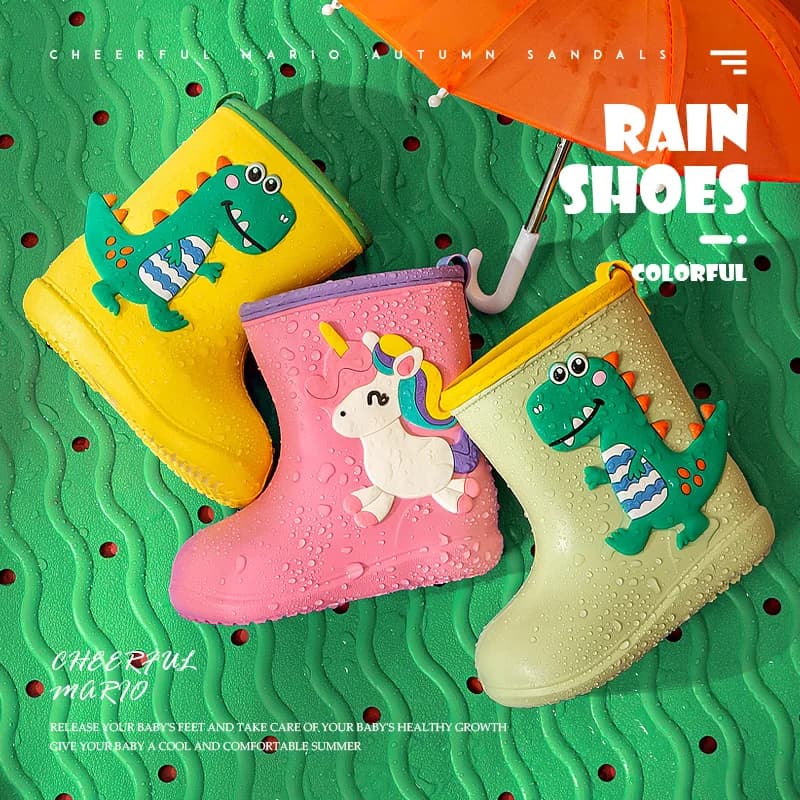 Stivali da pioggia per bambini Baby Boys Girl EVA stivali da pioggia per dinosauri all'aperto antiscivolo per bambini scarpe impermeabili stivali da acqua ragazza