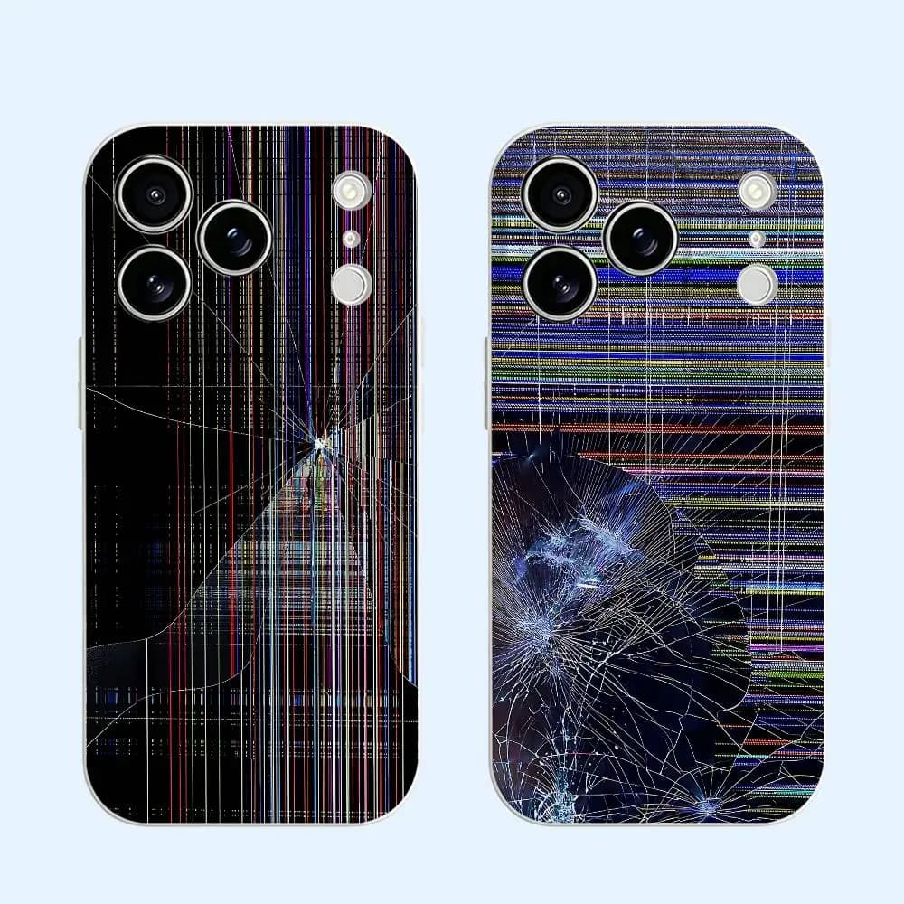 Colorful Glitch Screen Black Soft TPU Phone Case For iPhone 17 16 15 14 13 12 11 Pro Max Plus Air XR Models Shockproof Anti-Scratch Protective Cover