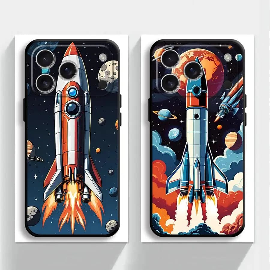 Custodia per Apple iPhone 17 Pro Max 15 Pro 7 8 14 XR XS MAX 12 13 16 Air 11 17e Cover Telefono Retro Space Rocket