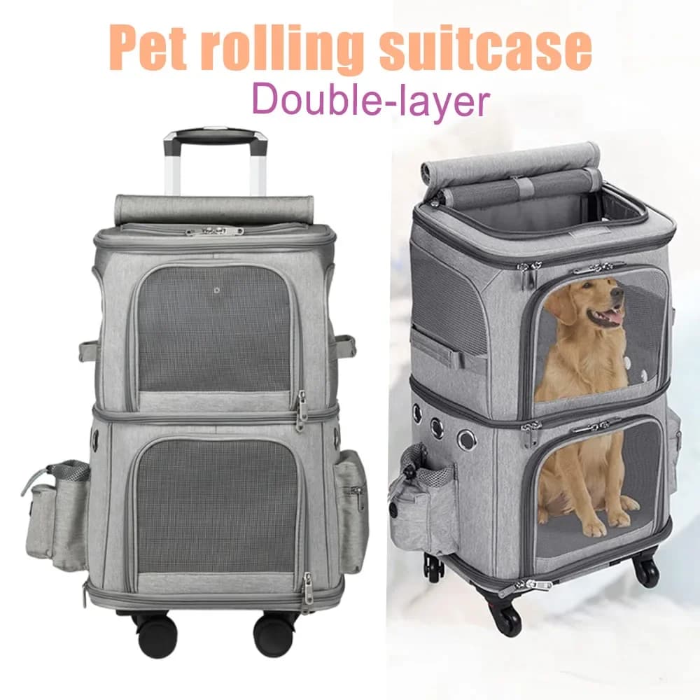 Double Layer Pet Bag Foldable Oxford Carrier Large Space Portable Silent Outdoor Travel Easy Fit Two Cats Pet Carrier