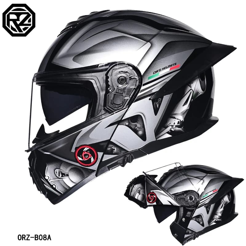 Casco da moto Orz-B08A, casco aperto per uomo e donna per tutte le stagioni, casco semi-integrale da cavaliere con doppio visiera
