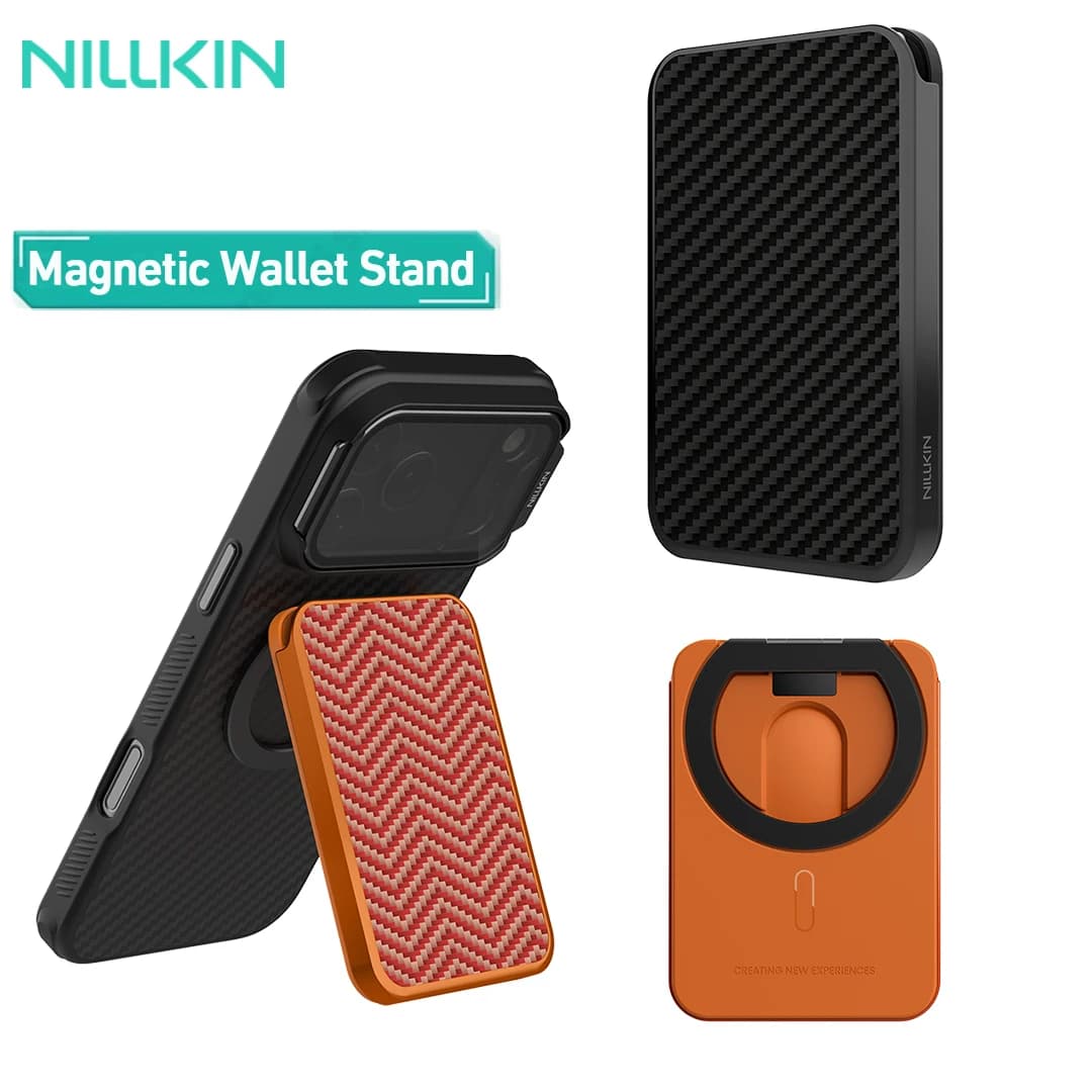 Supporto Magnetico per Portafoglio Nillkin FiberMate, Porta 3 Carte, Blocco RFID, Magnete Potente 1000g, Supporto per Telefono in Fibra Aramidica