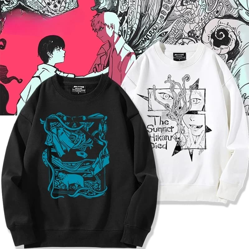 Felpa Oversize Anime The Summer Hikaru Died Yoshiki Tsujinaka Hikaru Indo, Unisex, Collo Tondo, Manica Lunga
