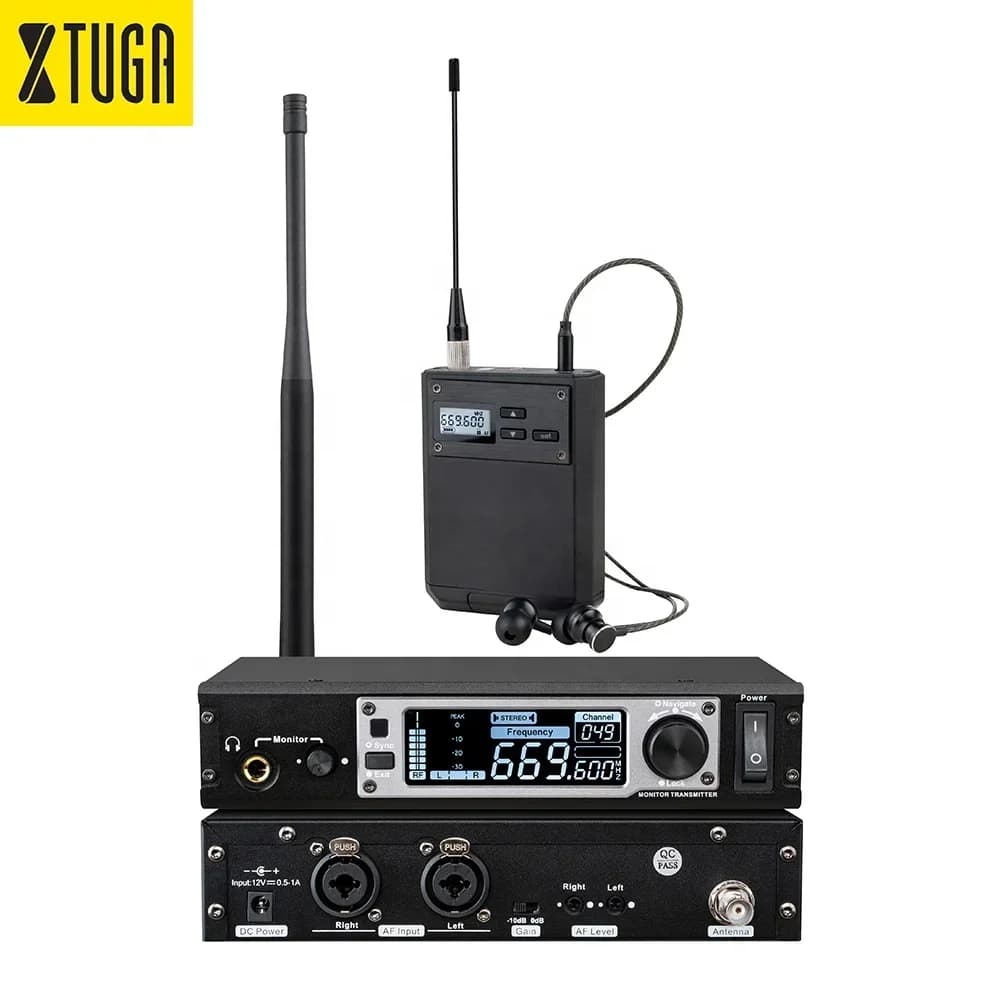 Sistema In-Ear Professionale UHF Xtuga IEM720, Auricolari Wireless Stereo in Metallo