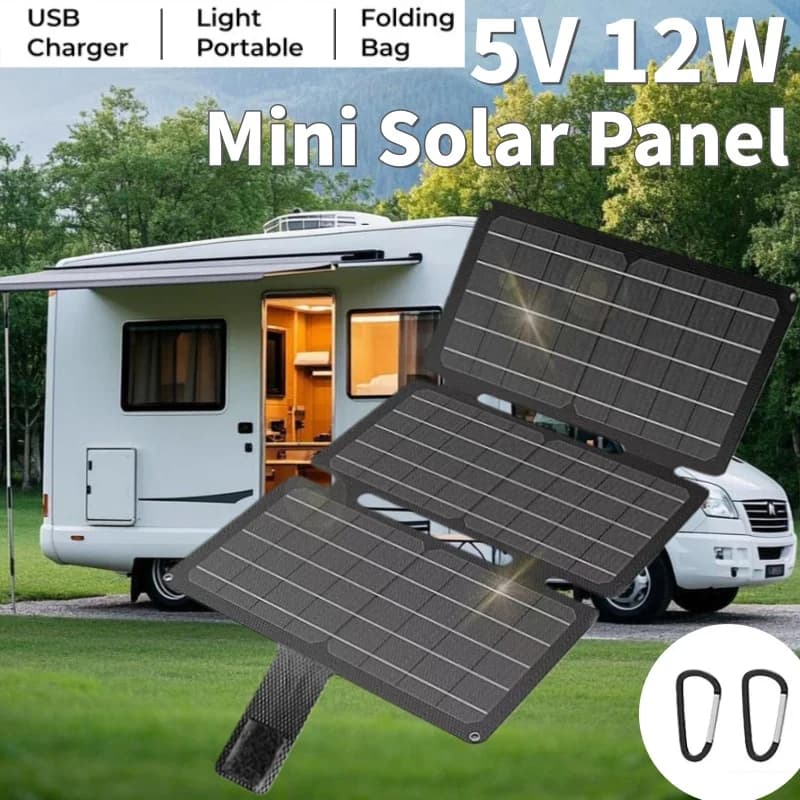 Mini pannello solare pieghevole da 12 W 5 V Borsa pieghevole Caricatore solare con uscita porta USB singola per campeggio camper all'aperto per telefono cellulare