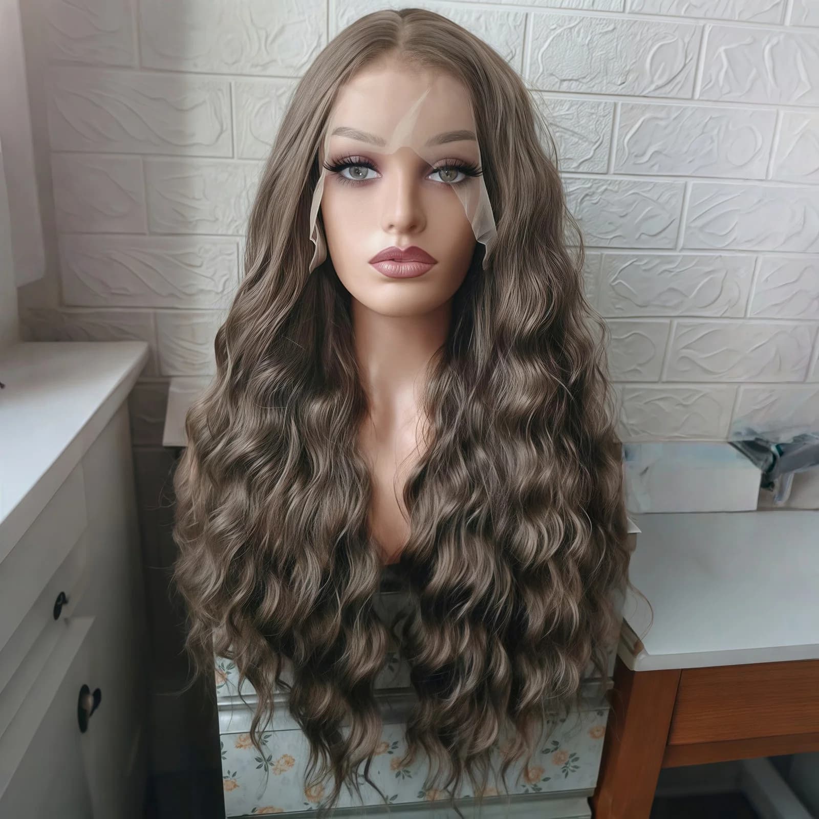 Long Curly Brown Wavy Lace Front Wigs for Women Middle Part Light Brown Loose Curly Glueless Brunette 13X4 Synthetic Daily Party