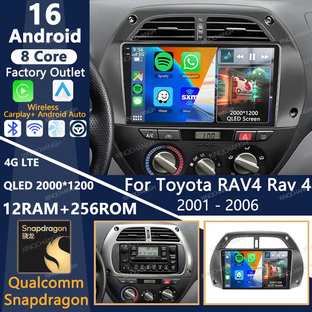 Autoradio Android 16 per Toyota RAV4 Rav 4 2001 2002 2003 2004 2005 2006 GPS 4G WIFI BT Qualcomm Lettore Multimediale Stereo Video