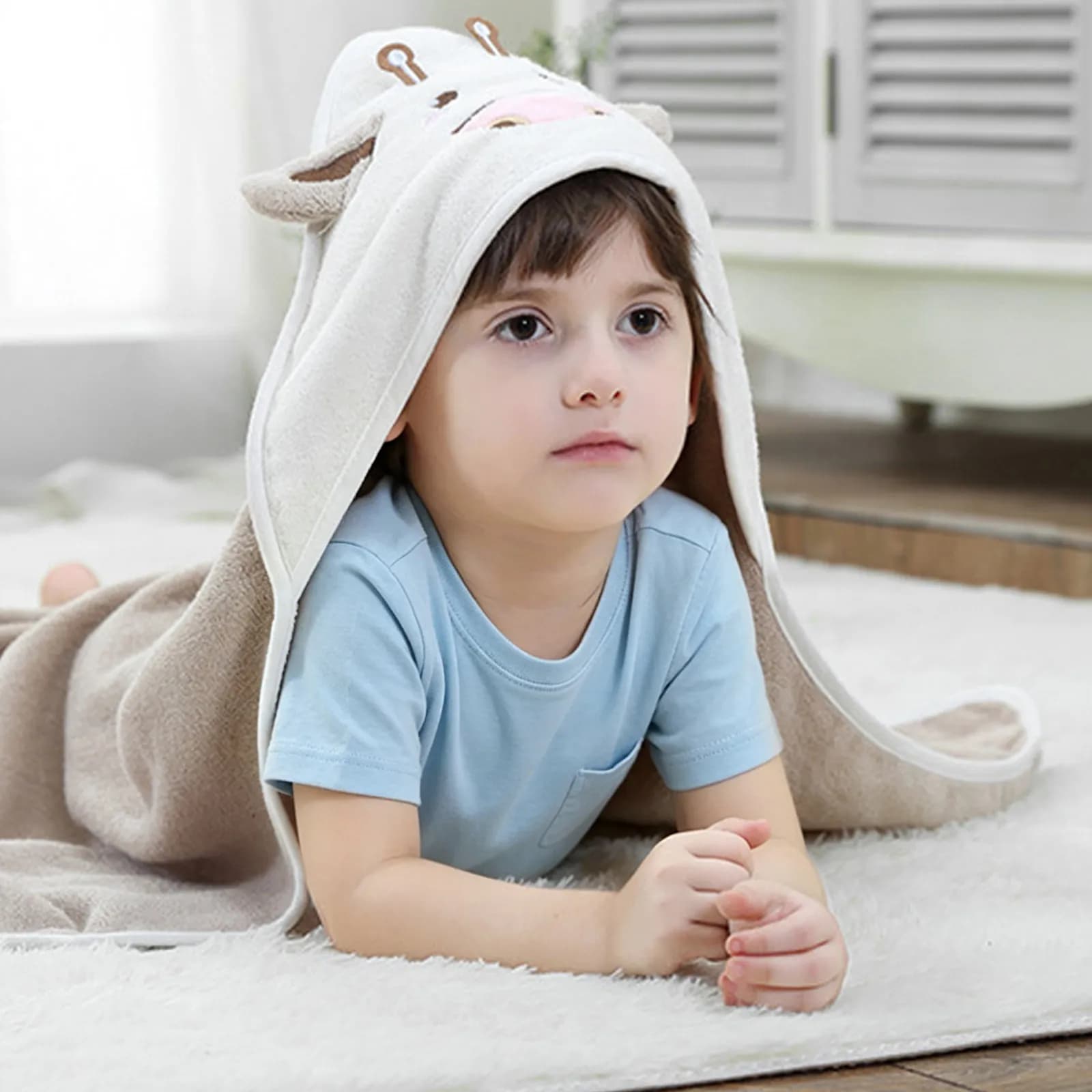 Asciugamano per Bambini con Design Mucca da Latte, in Cotone Morbido e Assorbente, ad Asciugatura Rapida, per Uso Dopo il Bagno, Accappatoio per Bambini