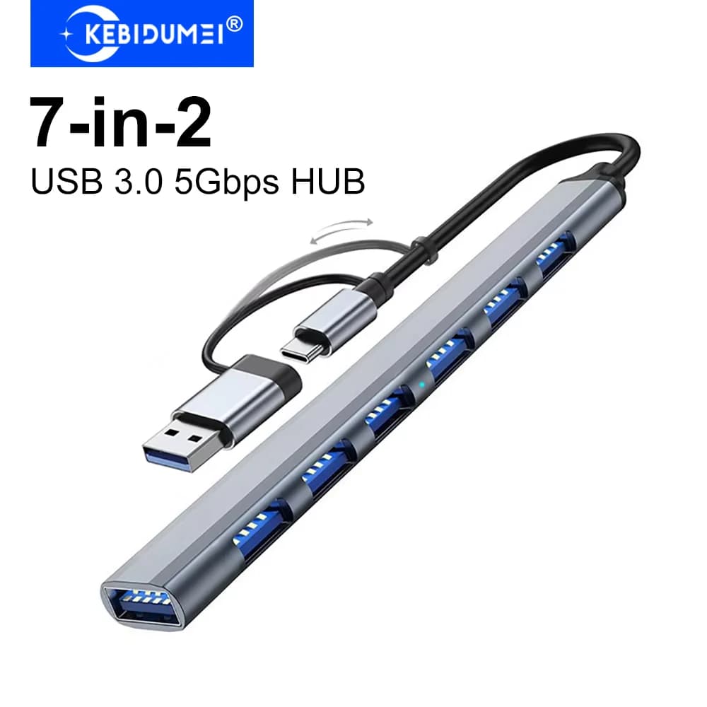 Docking station USB HUB USB/tipo C a 7 porte Adattatore USB splitter multi USB OTG USB 3.0 HUB di trasmissione 5 Gbps per laptop MacBook