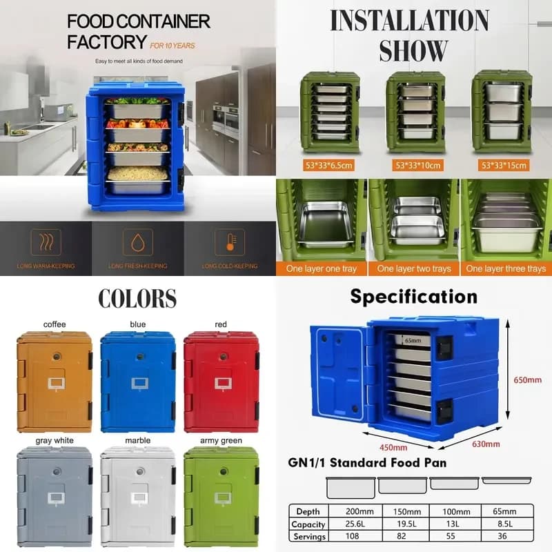 PE Material Heavy Cooler Box Insulated Food Container with Wheels Stackable Thermal Carrier for Restaurant Kitchen