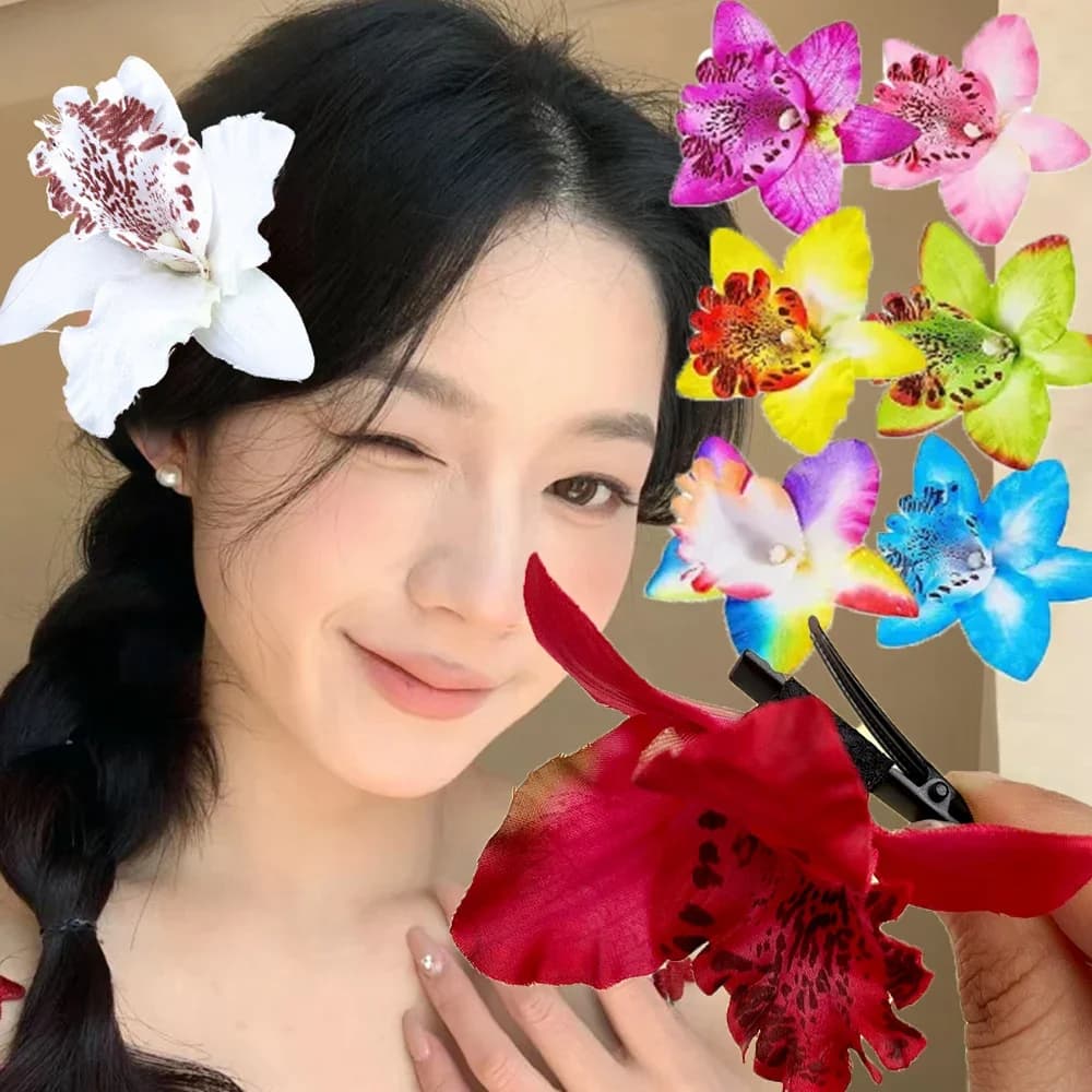 Fermaglio per capelli con fiore di orchidea per donne e ragazze Accessori per capelli dolci Mollette per plumeria hawaiana Copricapo elegante da sposa da spiaggia