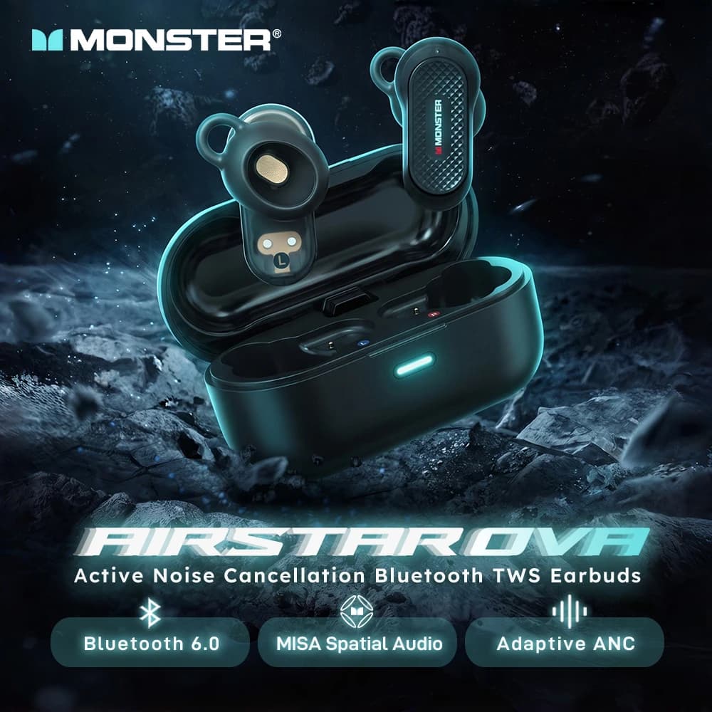 Monster OVA ANC Bluetooth 6.0 Earbud Spatial Audio Active Noise Cancelling TWS Wireless Earphone IPX5 Waterproof Sport Ear Buds