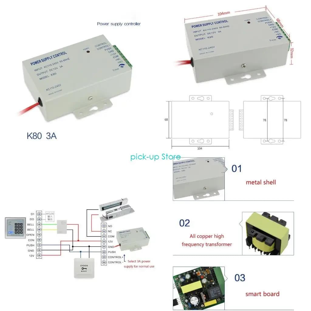 Q5WA K80 Controllo alimentatore 110-240 V a 12 V 3 A per serrature magnetiche per appartamenti
