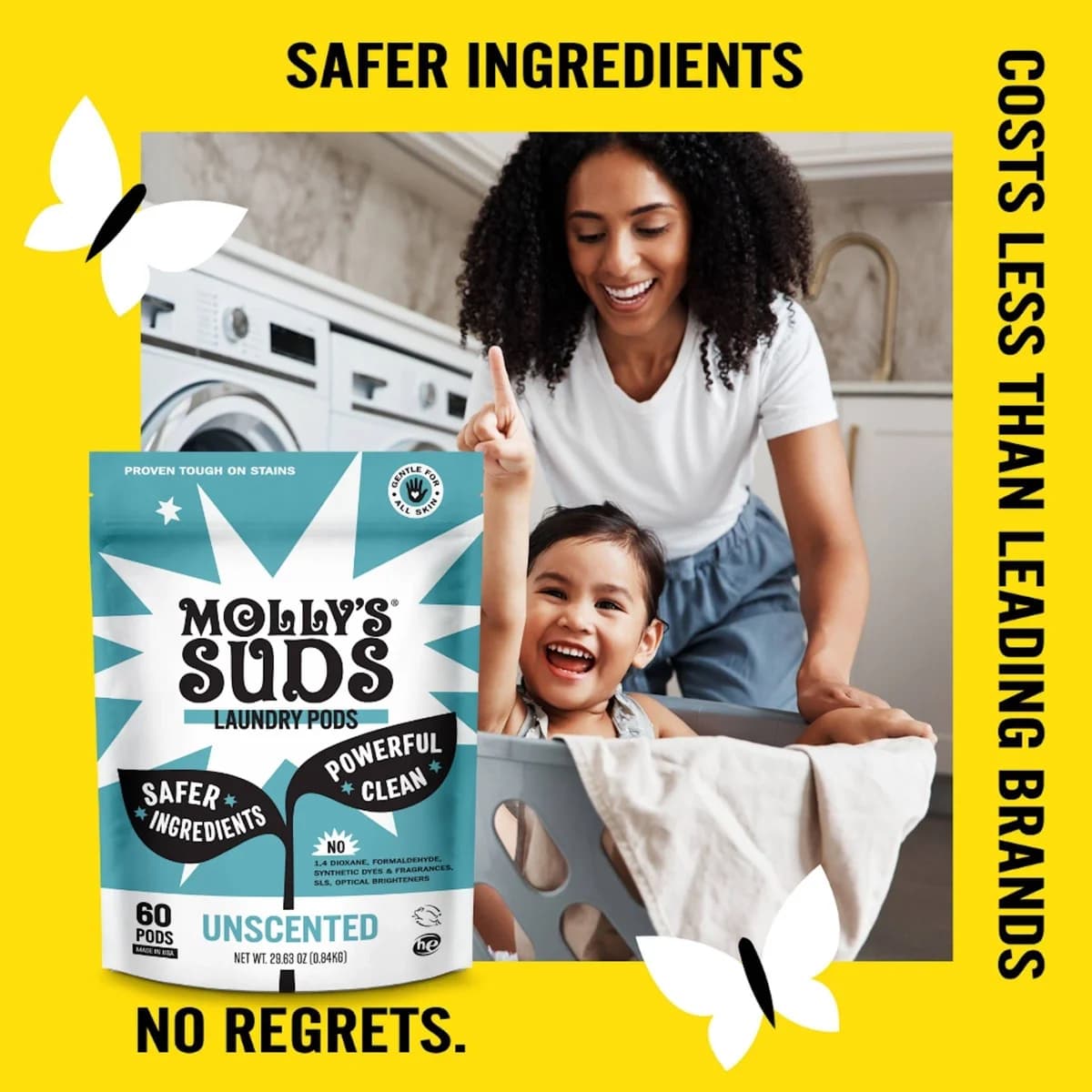 Molly's Suds Unscented HE Deep Cleaning Laundry Detergent Pods 60 Pacs - 29.63oz: Resealable Bag, Dye-Free, Phosphate-Free, Vegan