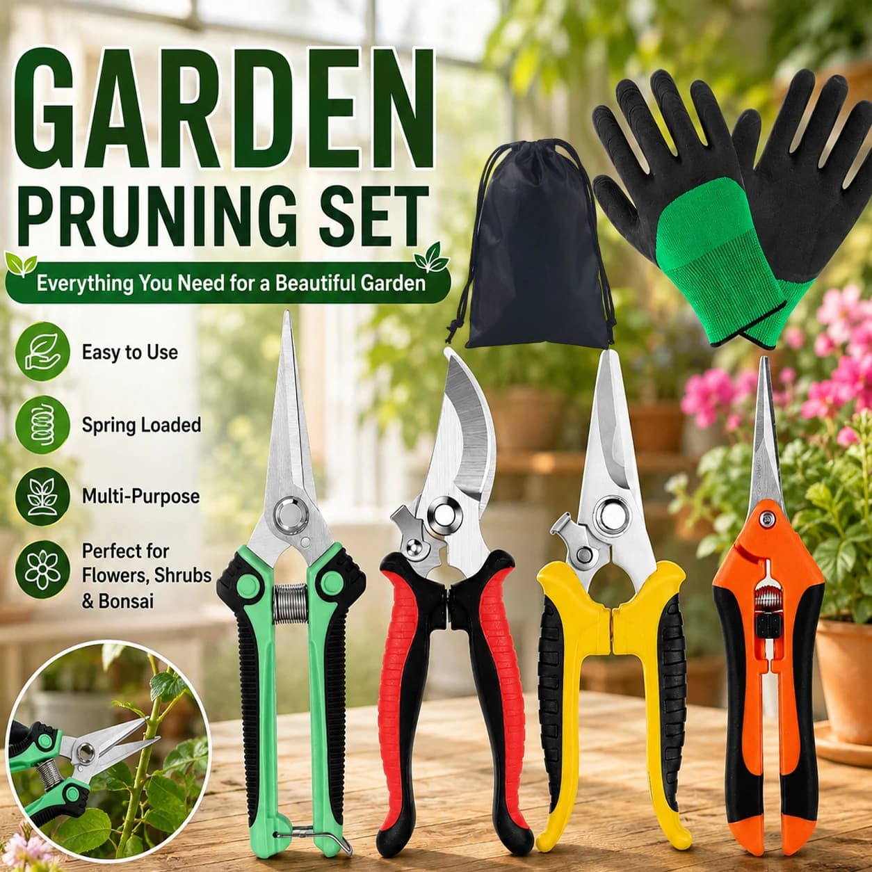 Stainless Steel Gardening Pruning Shears Labor-Saving Scissors Set Perfect for Pruning Fruit Trees Flowers and Thick Branches