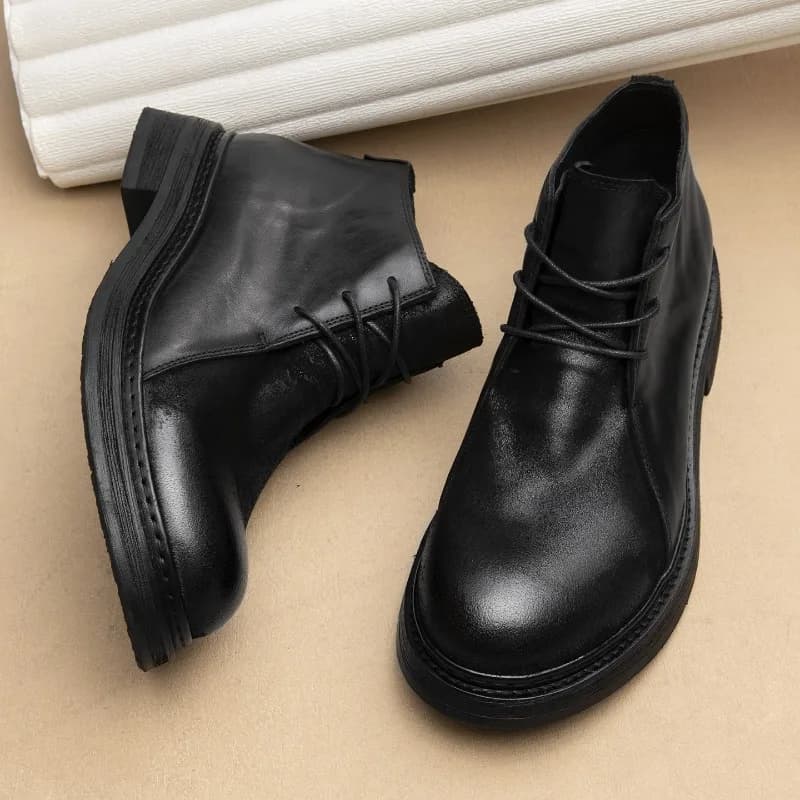 Stivali Vintage da Uomo in Vera Pelle, Lussuosi Fatti a Mano, Moda Primavera Autunno 2026, Punta Tonda, Stile Britannico, Scarpe Oxford alla Caviglia