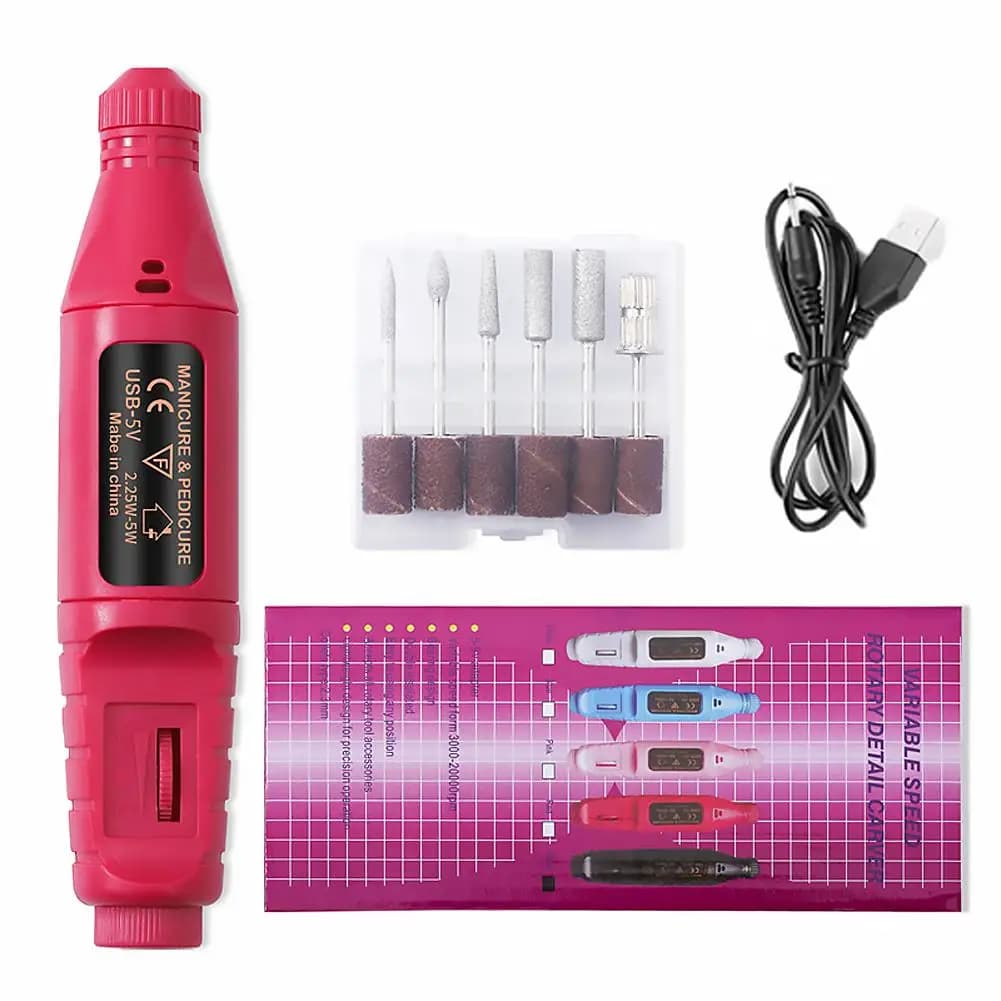 Portable Electric Nail Drill Machine Professional Nail File Kit with 6 Bits Sanding Bands Acrylic Gel Polish Remover Pen
