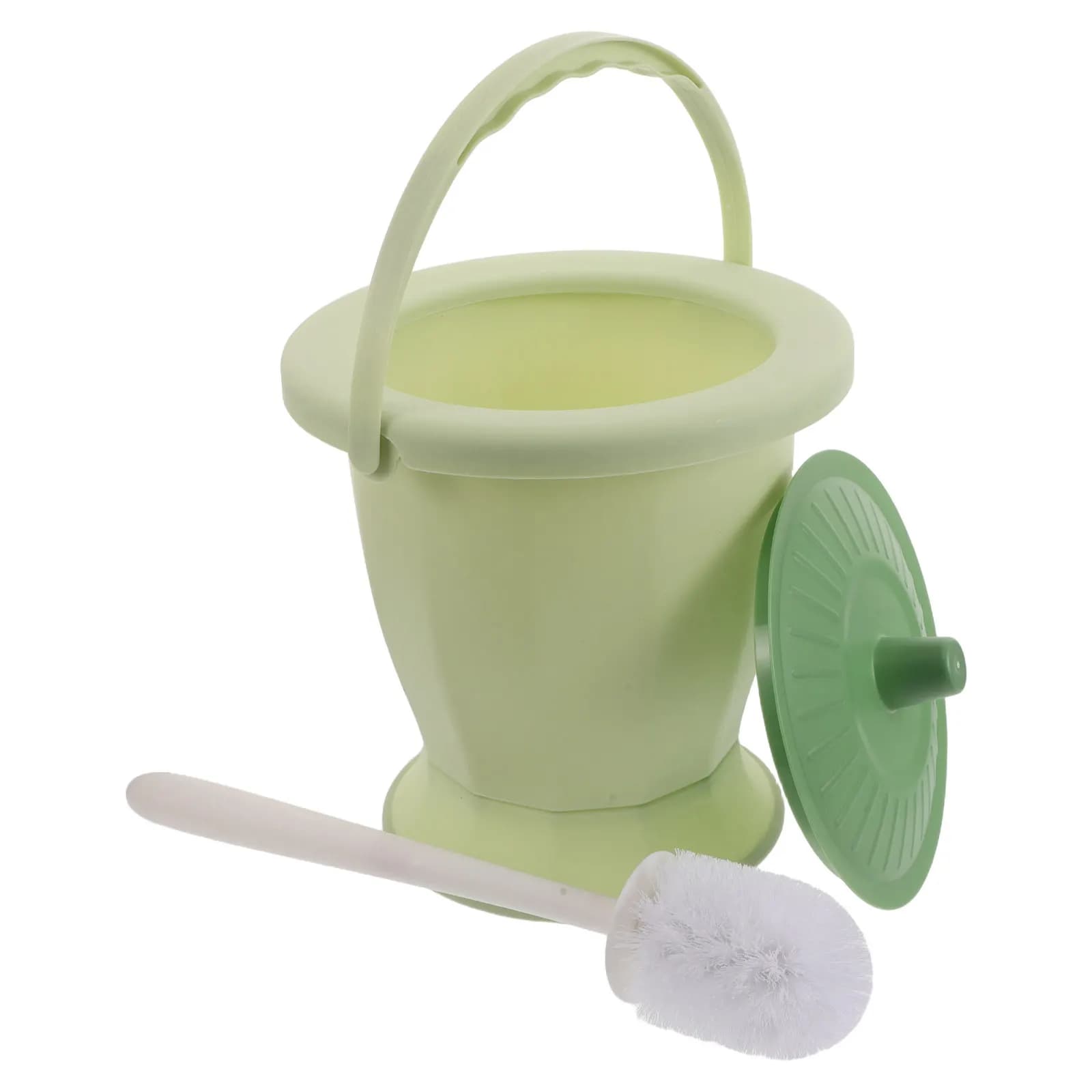 1Set Portable Chamber Pot Plastic Leakproof Urinal Lid Cleaning Brush Adult Bedside Commode Toilet Emergency Travel Elderly
