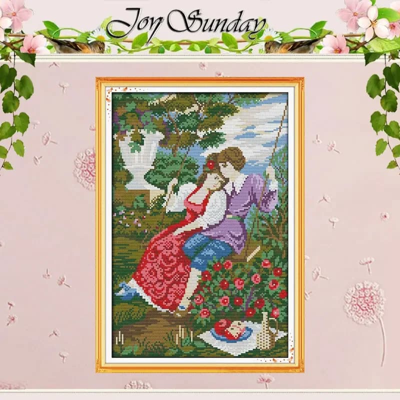 The Lovers on a Swing Patterns Counted Cross Stitch Set DIY 11CT 14CT 16CT Stamped DMC Cross-stitch Kit Embroidery Needlework