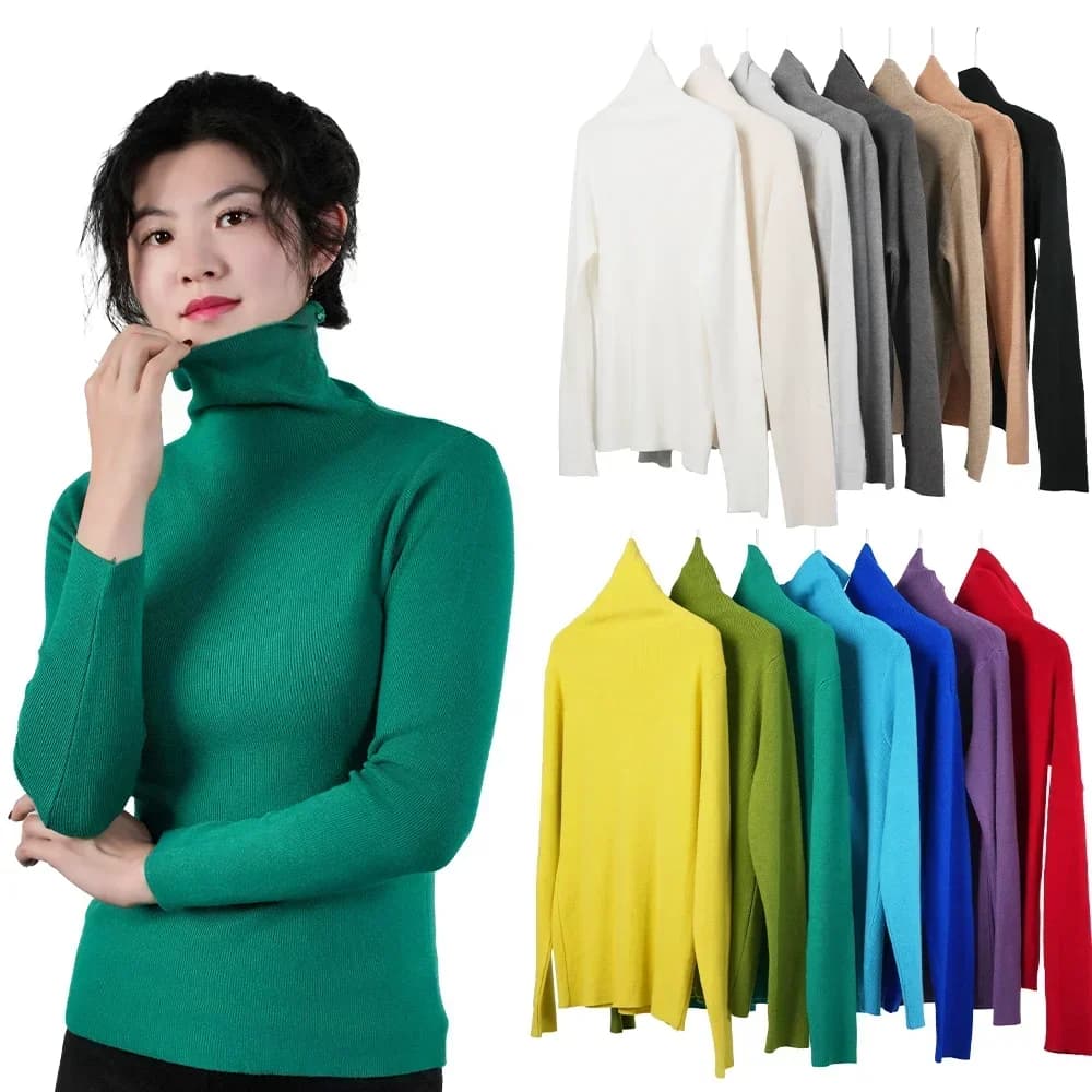 2025 Donne Pullover Maglione a collo alto Tinta unita Collo in pile Maglieria Autunno Inverno Caldo Maglione Top Pull Femme Regalo di Natale