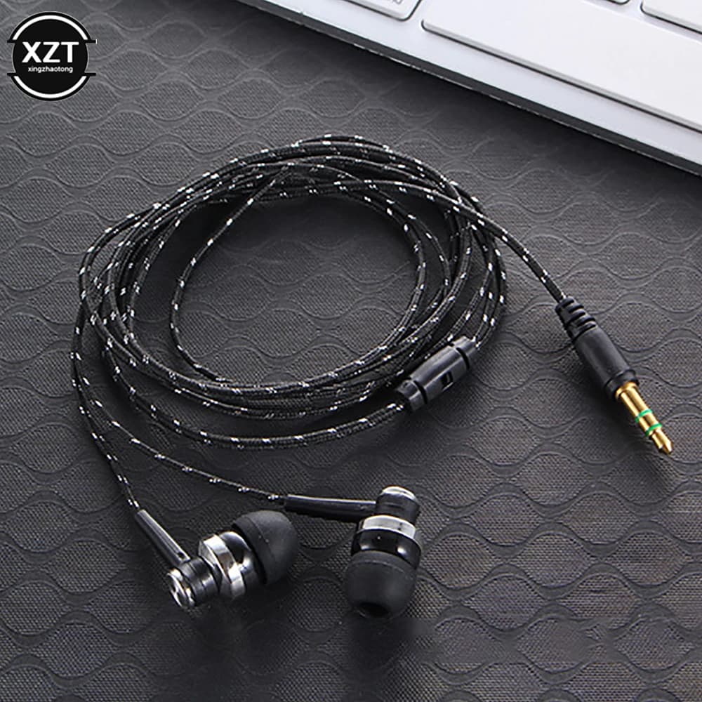 New 5 Colors Wired Earphone Stereo In-Ear 3.5mm Nylon Weave Cable Earphone Sports Headset With Mic For Laptop Smartphone Gifts