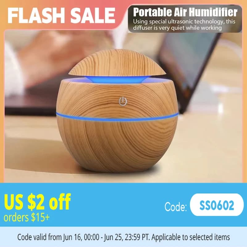 Diffusore dell'aroma del purificatore dell'umidificatore dell'aria del grano di legno domestico USB Ultrasonic Cool Mist Sprayer fragranza dell'olio essenziale