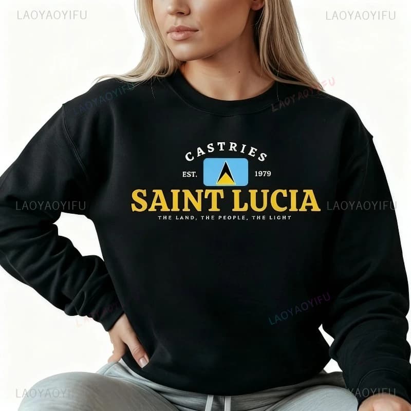 Felpa Saint Lucia Pullover in pile unisex Country Pride Appare Maglietta con motivo divertente Felpa con cappuccio alla moda Felpa unisex
