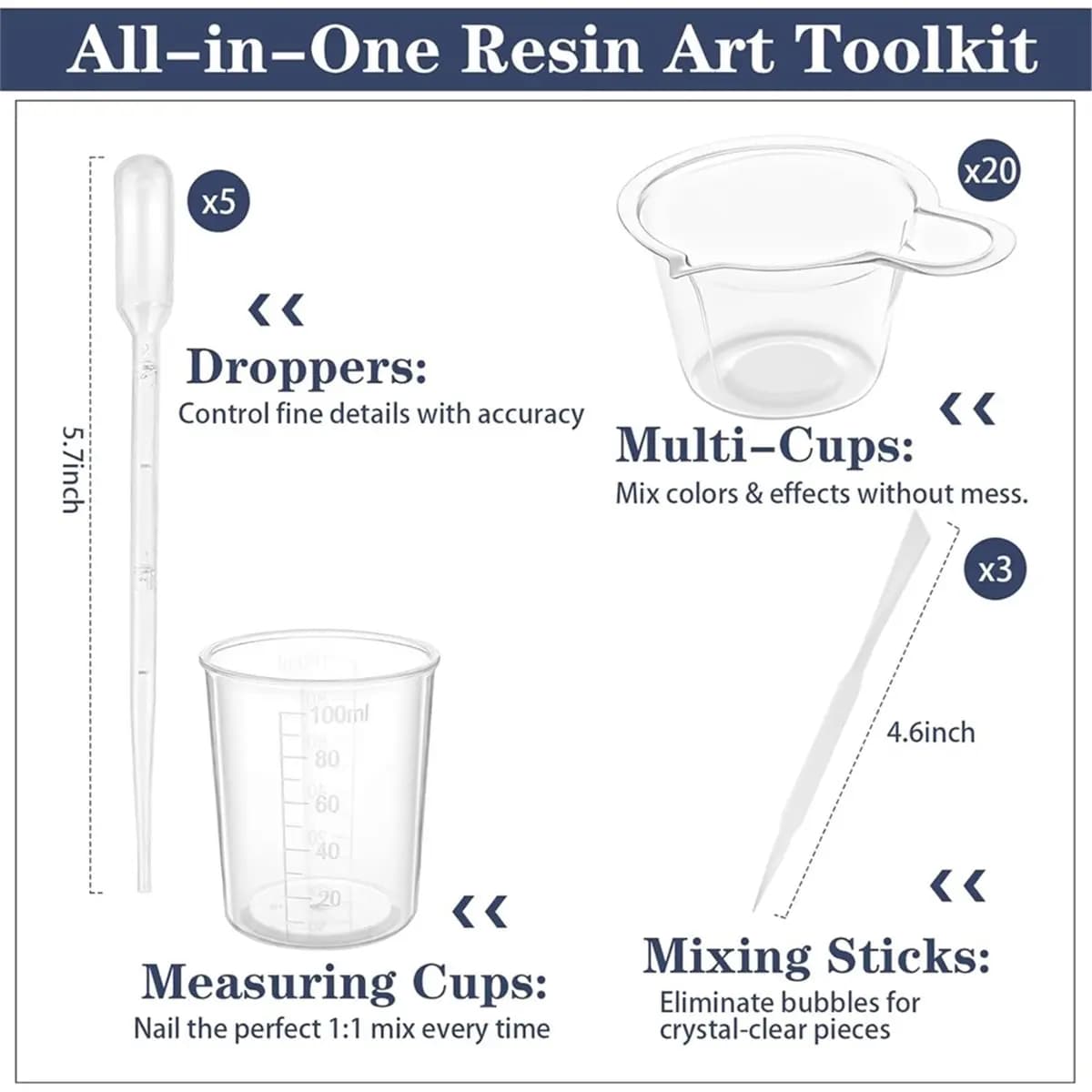 Resin Dice Making Kit with Stereoscopic Silicone Mold Gloves Mixing Sticks Measuring Cup Pour Cups Droppers for Crafts