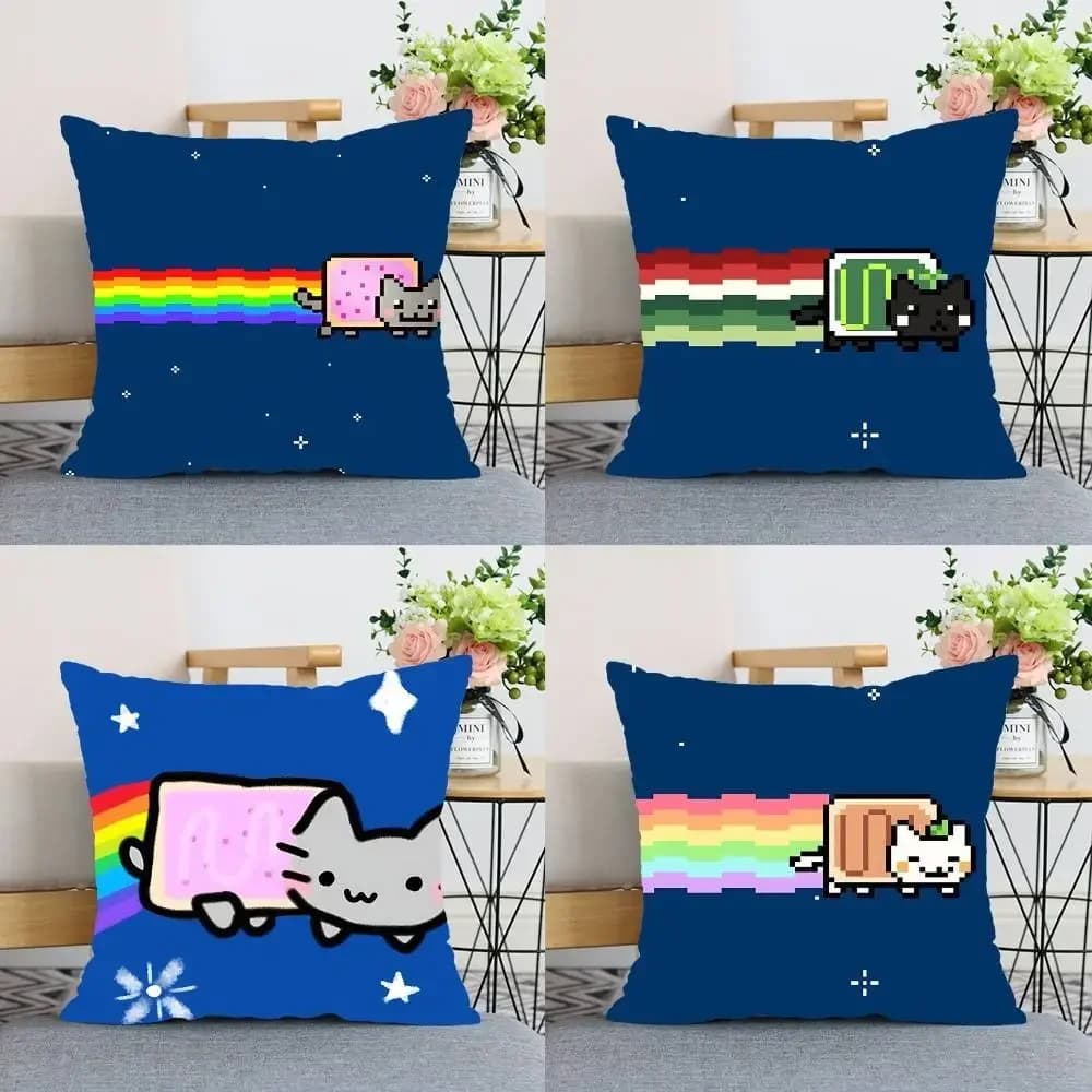 Fodere per cuscini minimaliste con motivo N-Nyan-Cat, adatte per divano, camera da letto, auto
