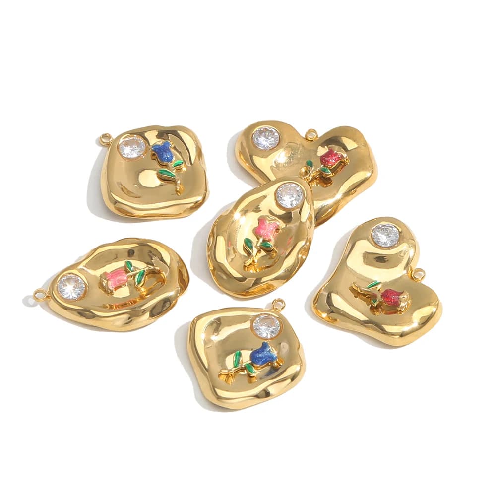 2 pezzi di ciondolo in acciaio inossidabile con diamanti coccinella cuore placcato in oro 18 carati collana fai da te braccialetto materiali per la creazione di gioielli all'ingrosso