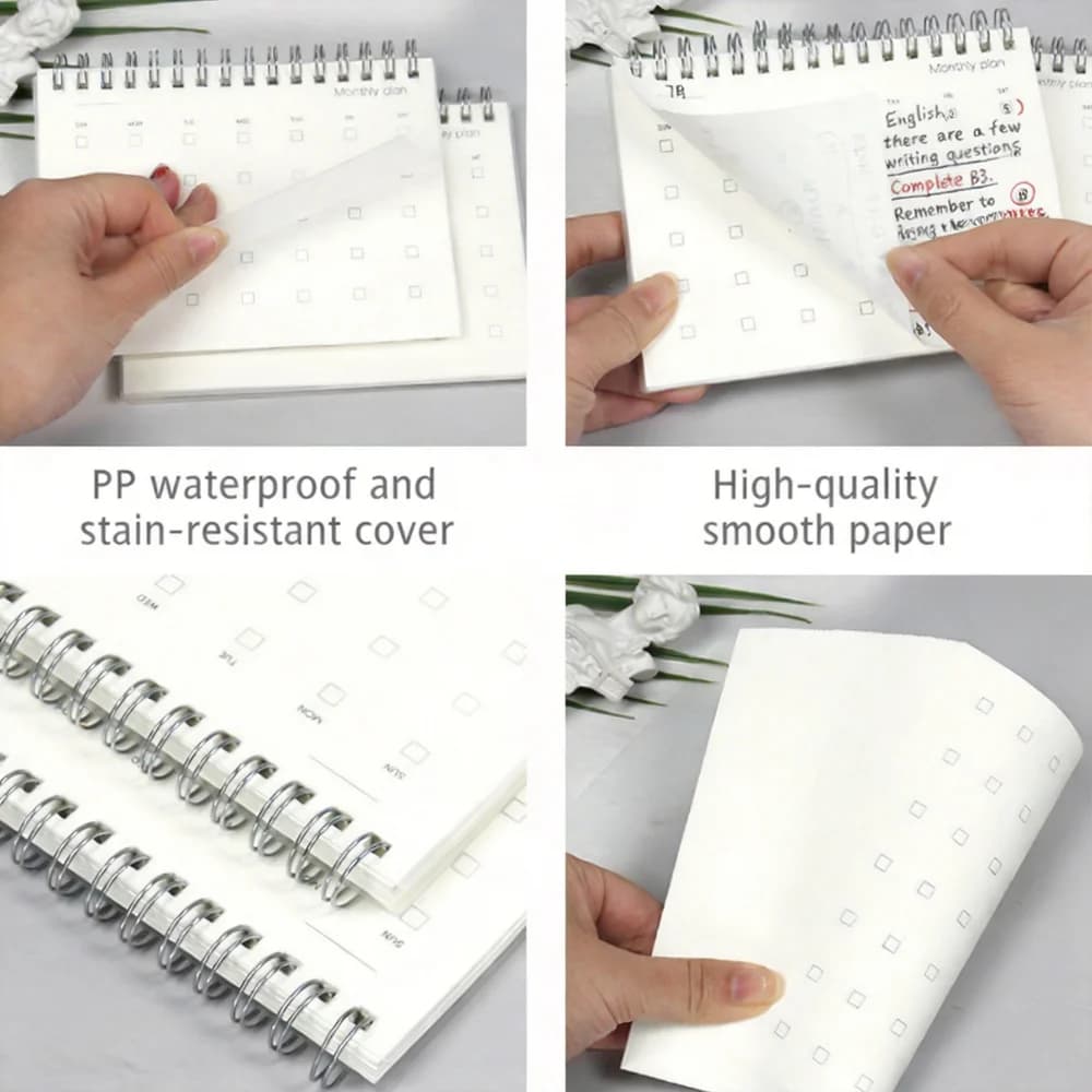 Agenda con calendario, copertina compatta in PP, planner A6, agenda mensile, protezione per gli occhi, organizer con rilegatura a spirale