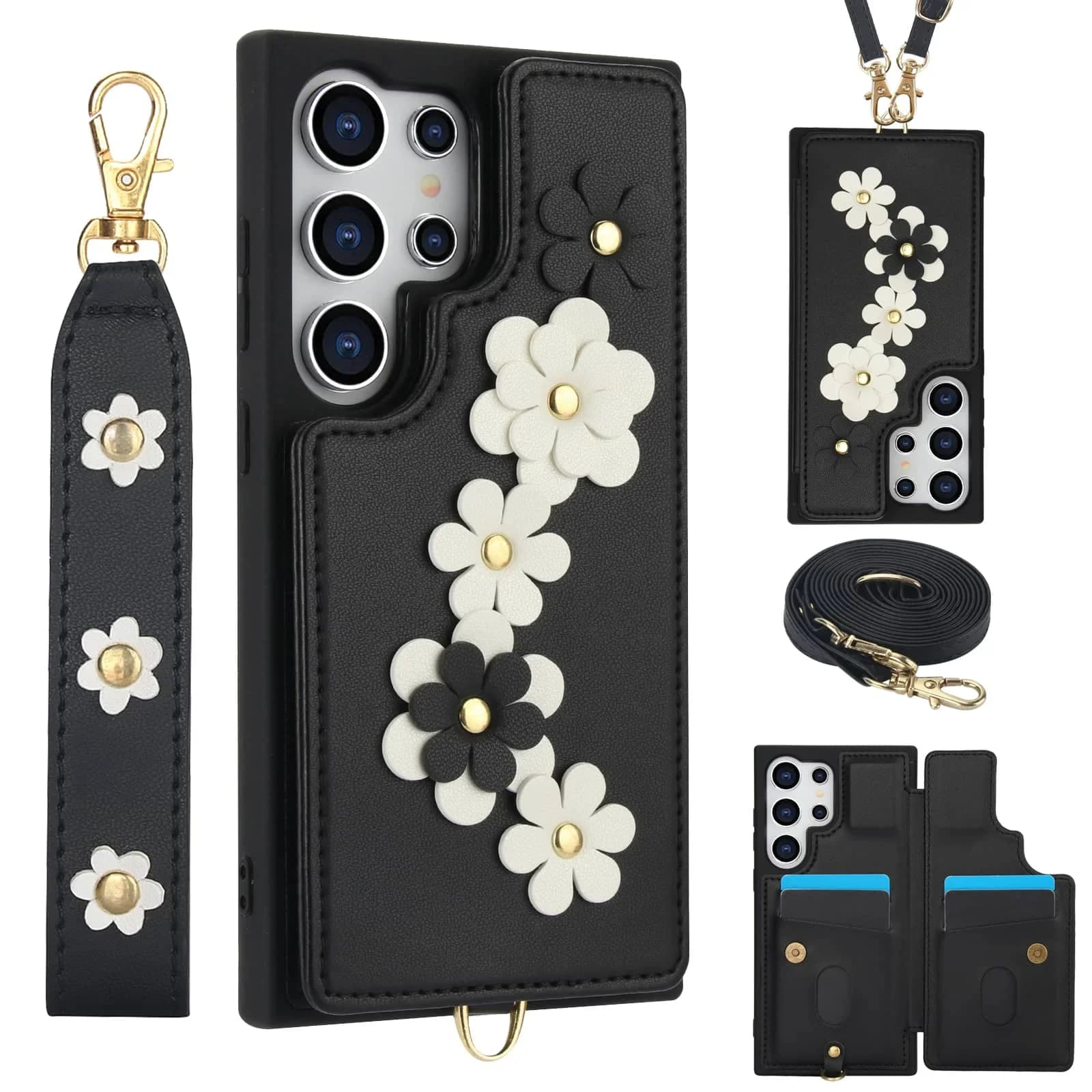 Per Samsung Galaxy S25 S24 S23 S22 Ultra A13 A53 A54 A14 A34 A15 A35 A55 A16 Custodia, Portafoglio con Porta carte, Design floreale carino