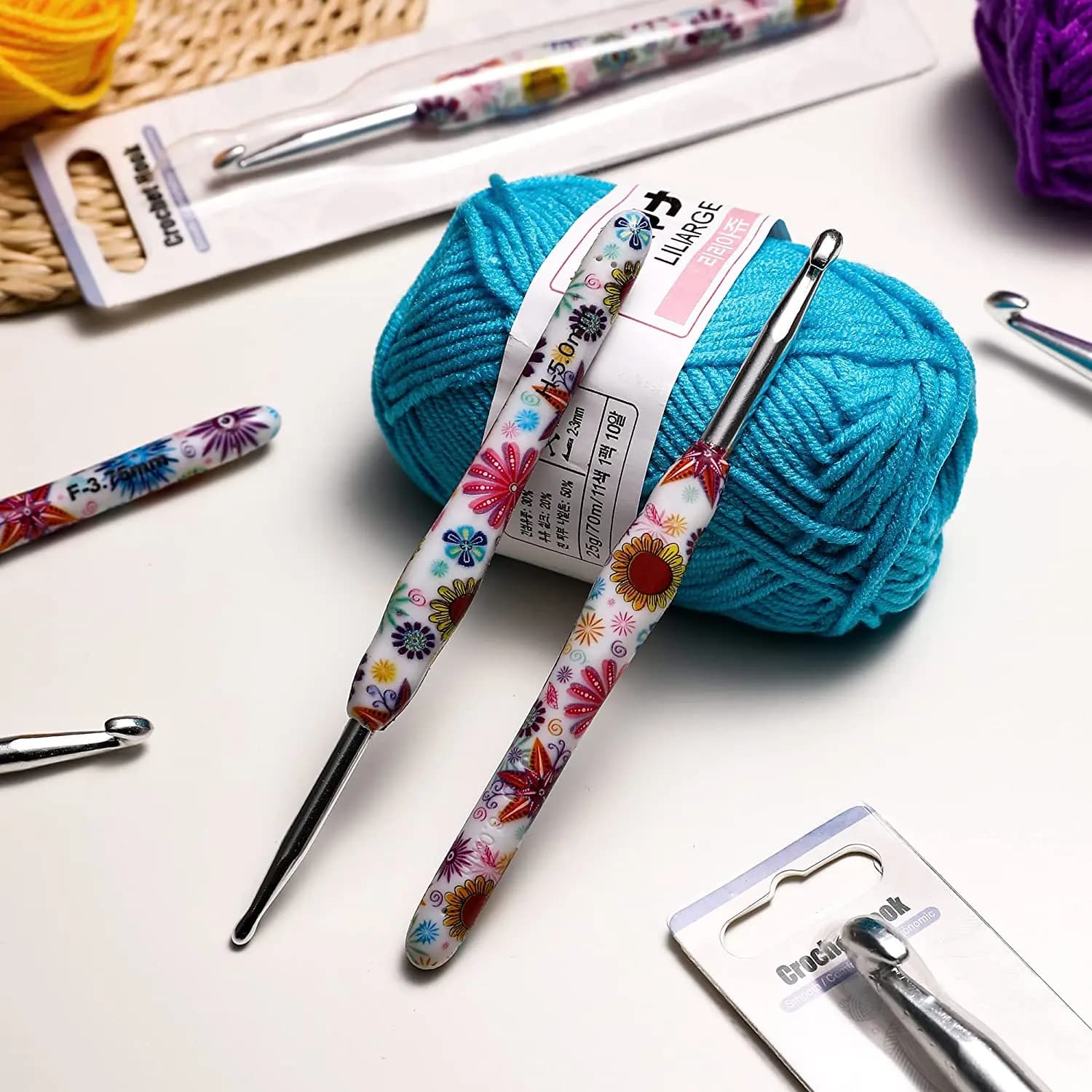 QZLKNIT 1 pz impugnatura in gomma aghi per uncinetto extra lunghi uncinetti ergonomici in alluminio per principianti e lavorare a maglia uncinetto filato