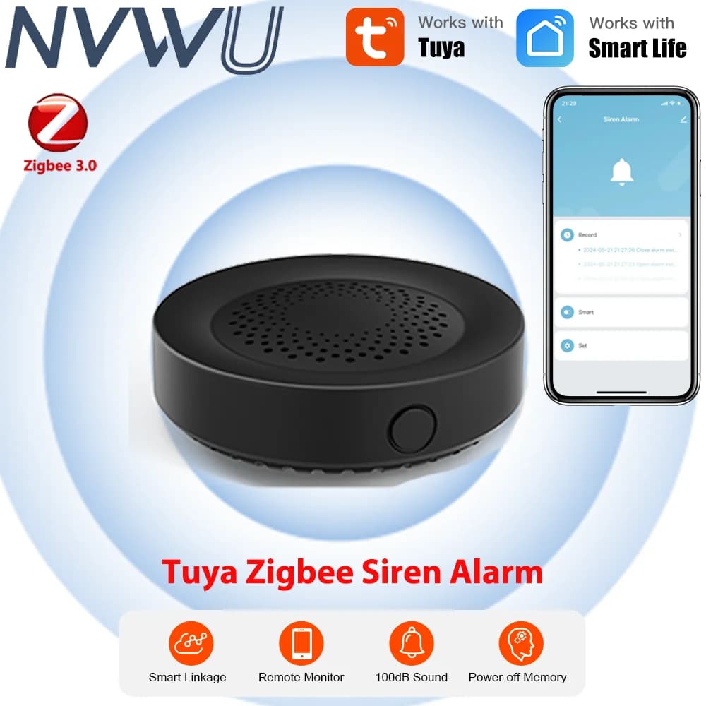 Tuya ZigBee Smart Sirena Allarme Smart Home tramite SmartLife Monitoraggio remoto Allarme di sicurezza Ingegneria Supporta Google Home Alexa