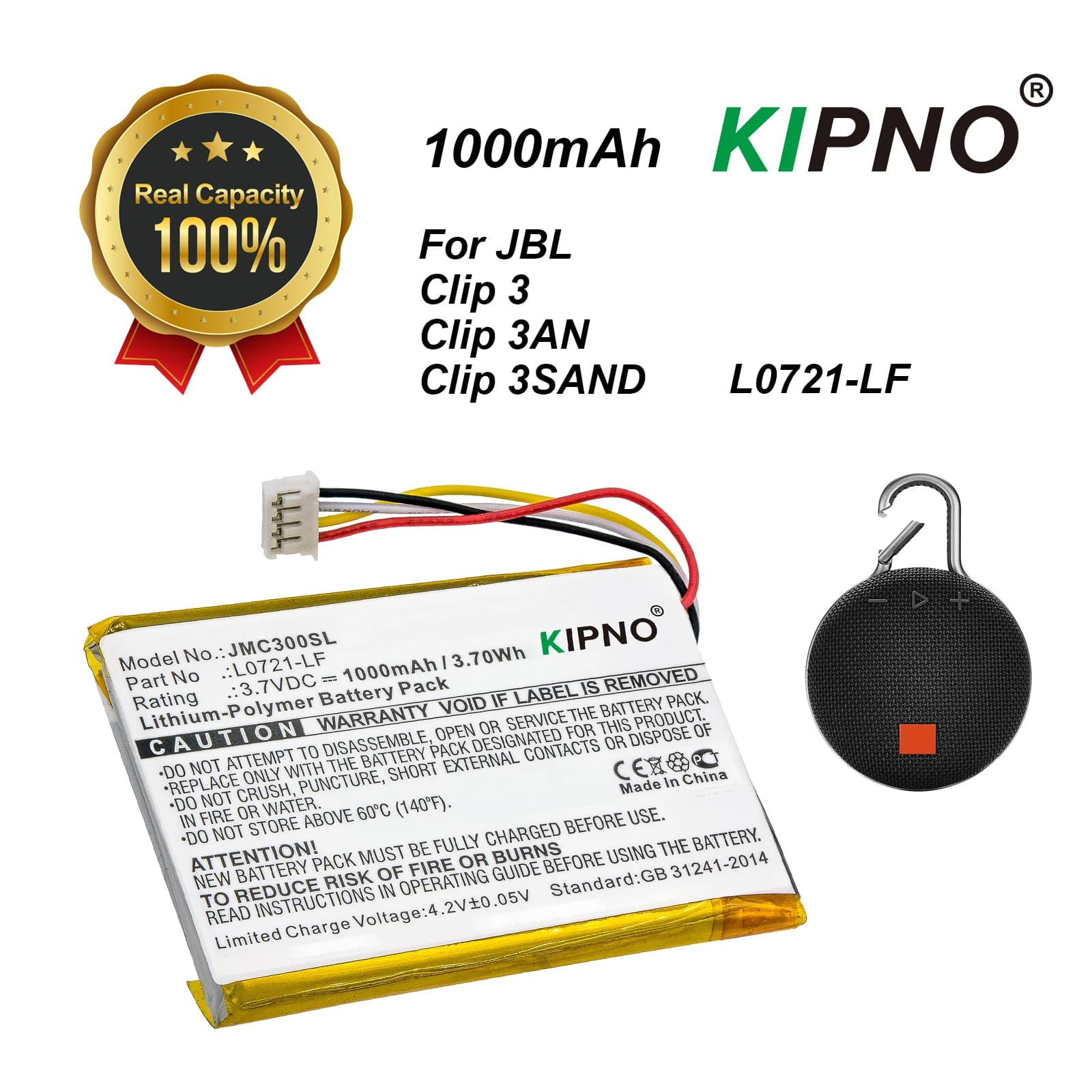 KIPNO 1000mAh Battery Speaker For JBL Clip 3 Clip 3AN Clip 3SAN L0721-LF Portable External Power Bank for Audio Devices