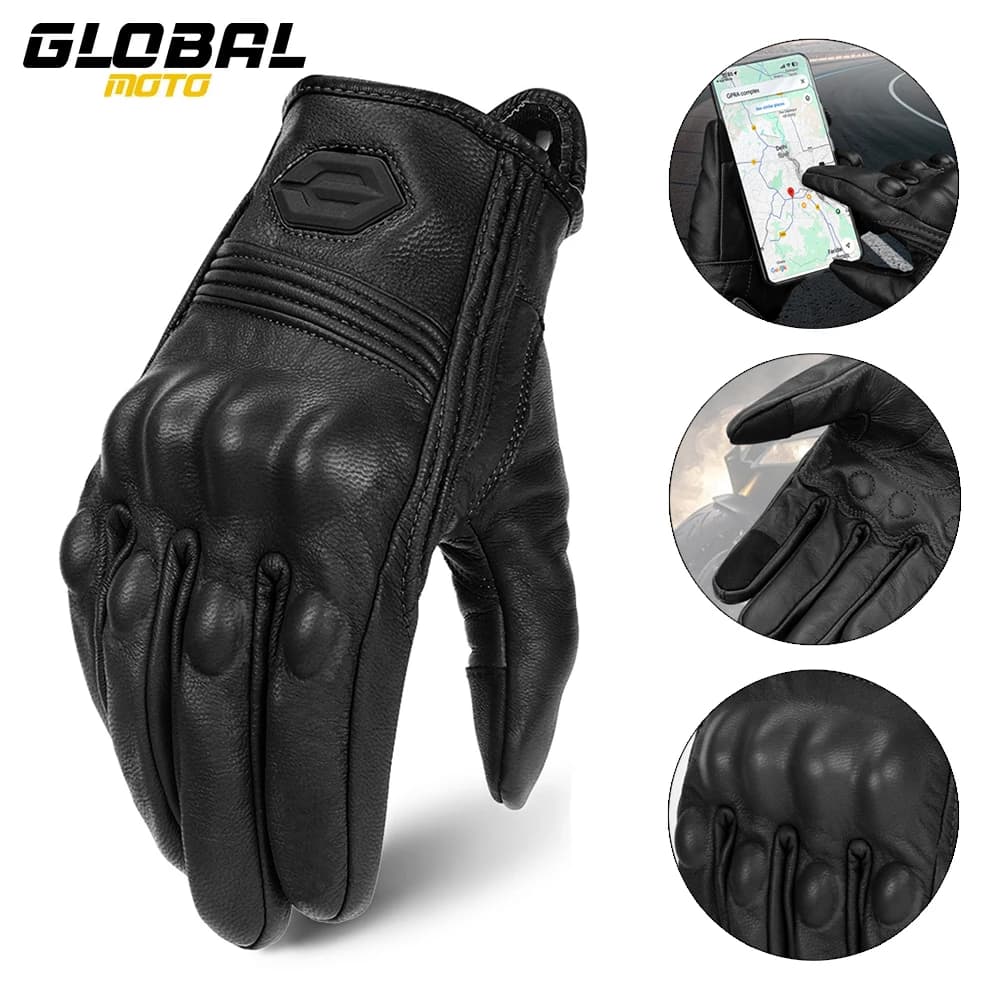 Winter Motorcycle Gloves Leather Motocross Full Finger Protective Gloves Touch Screen Motorbike Riding Gloves Non-slip M-2XL
