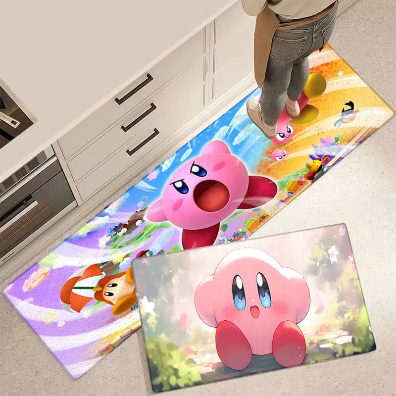 Entrance Front Door Doormat Cute Pink KirbyS Non-slip Kitchen Rug Living Room Rugs Balcony Bathroom Foot Mat Floor Mats Carpet