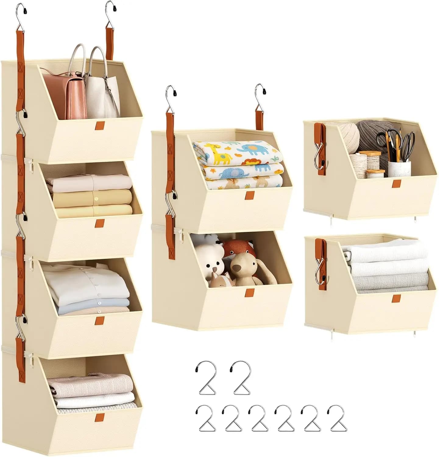 Organizzatore per Armadio a 4 Ripiani - Mensole Appendiabiti, Sistema Salvaspazio per Armadio, Contenitori in Tessuto per Organizzazione Camera da Letto